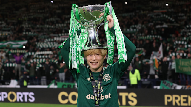 Eks pemain Vissel Kobe, Kyogo Furuhashi, meraih gelar perdana bersama Celtic. 