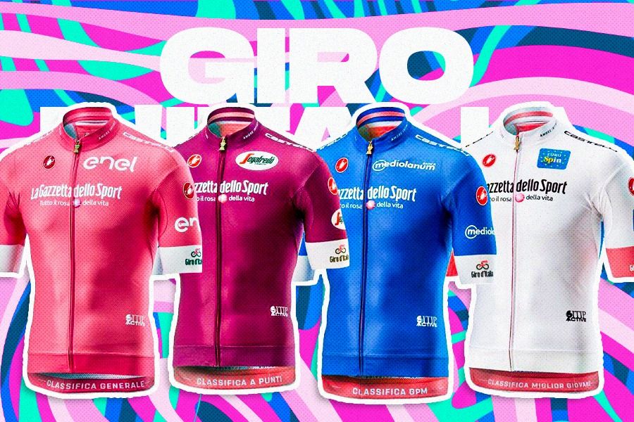 Inilah tampilan empat jersey yang diperebutkan di setiap etape balapan Giro d'Italia. (Dede Mauladi/Skor.id)