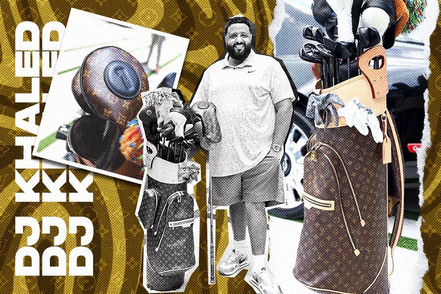 DJ Khaled semakin rajin bermain golf dengan tas golf Louis Vuitton miliknya. (M. Yusuf/Skor.id)