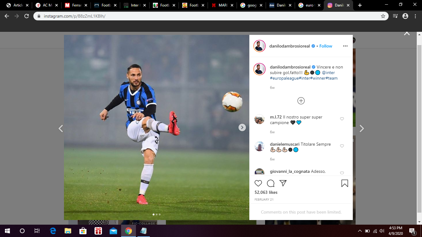 Danilo D'Ambrosio Perkuat Inter Milan Lebih Lama