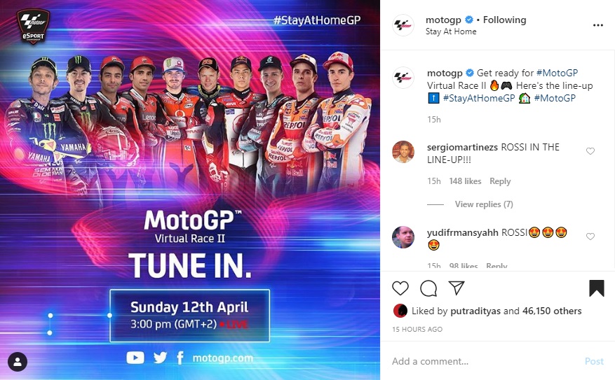 Valentino Rossi Masuk Line Up Balapan Virtual MotoGP
