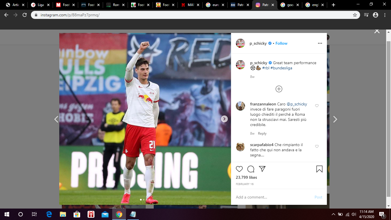 RB Leipzig Berencana Tebus Patrik Schick dari AS Roma