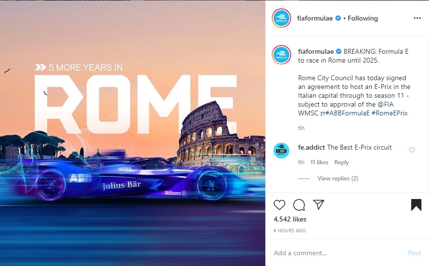 Formula E Perpanjang Kontrak Lima Tahun dengan Kota Roma