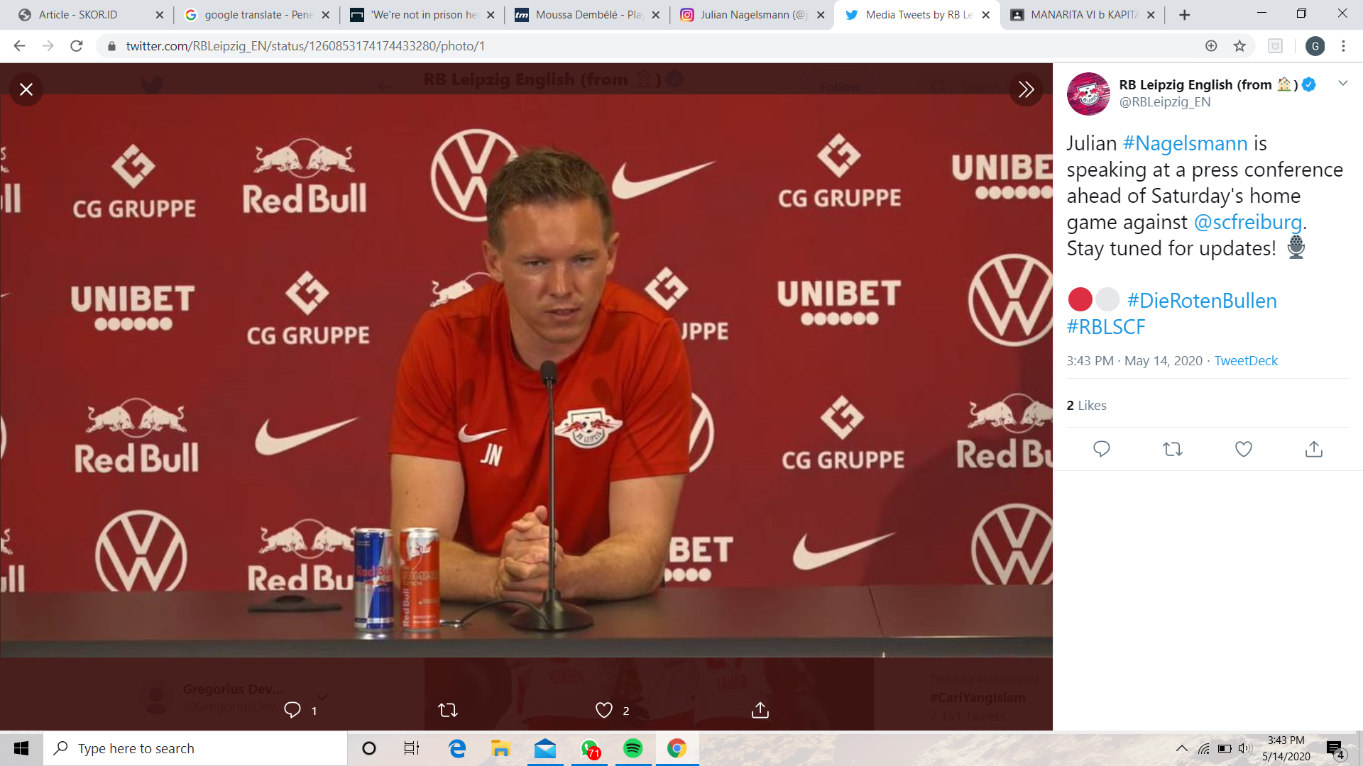 Pelatih RB Leipzig Tidak Merasa Dipenjara Jalani Karantina di Kamp Pelatihan