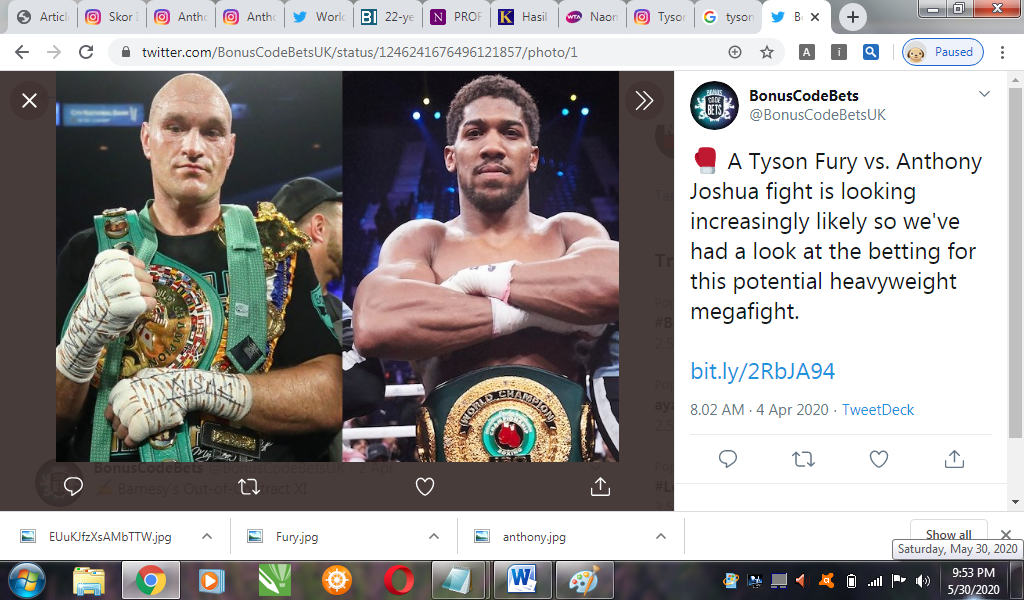 Anthony Joshua dan Tyson Fury Akan Bentrok di Arab Saudi pada 24 Juli 2021