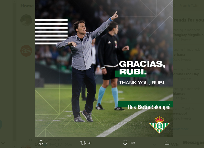 Real Betis Pecat Pelatih dan Tunjuk Mantan Kapten sebagai Pengganti