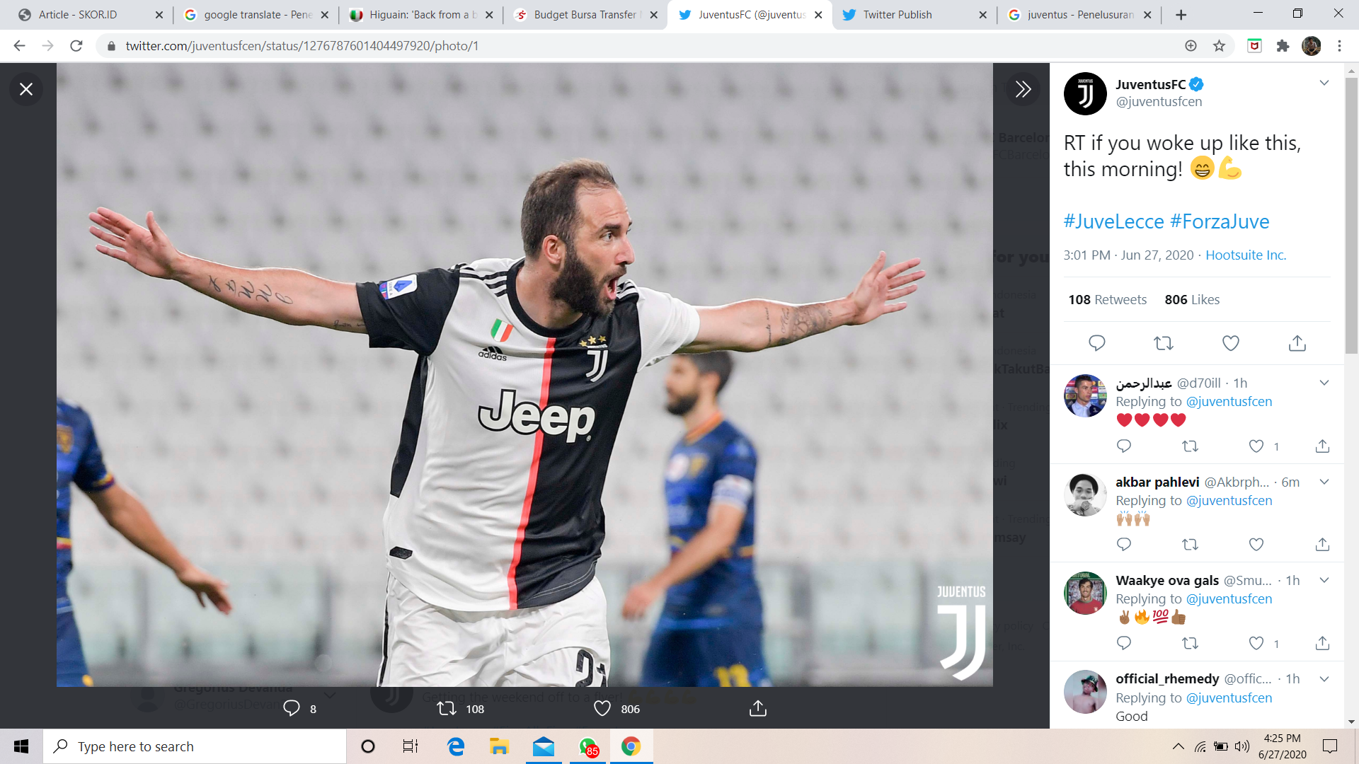 Juventus vs Lecce: Gonzalo Higuain Telah Lewati Masa Sulit