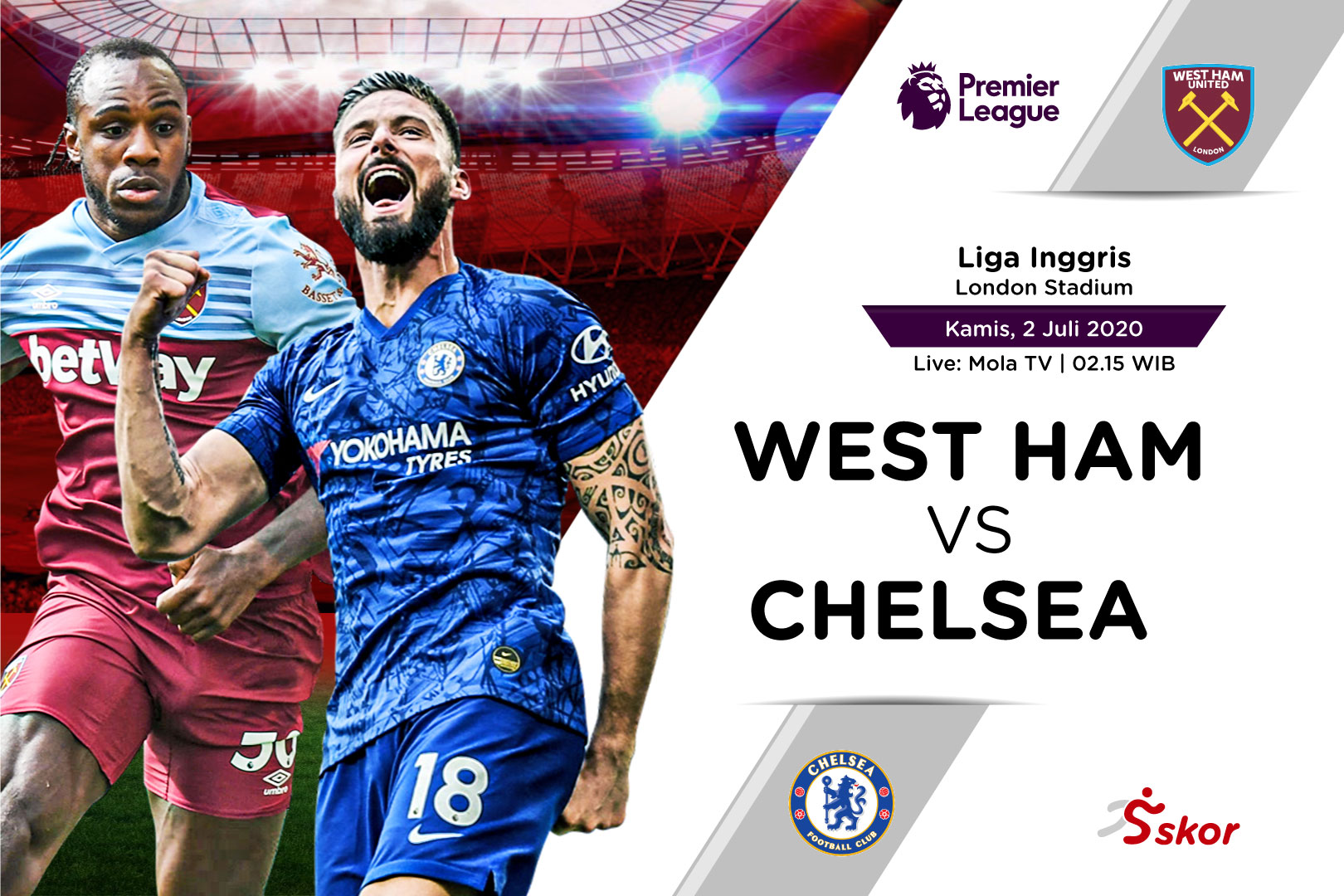 Link Live Streaming Liga Inggris: West Ham United vs Chelsea