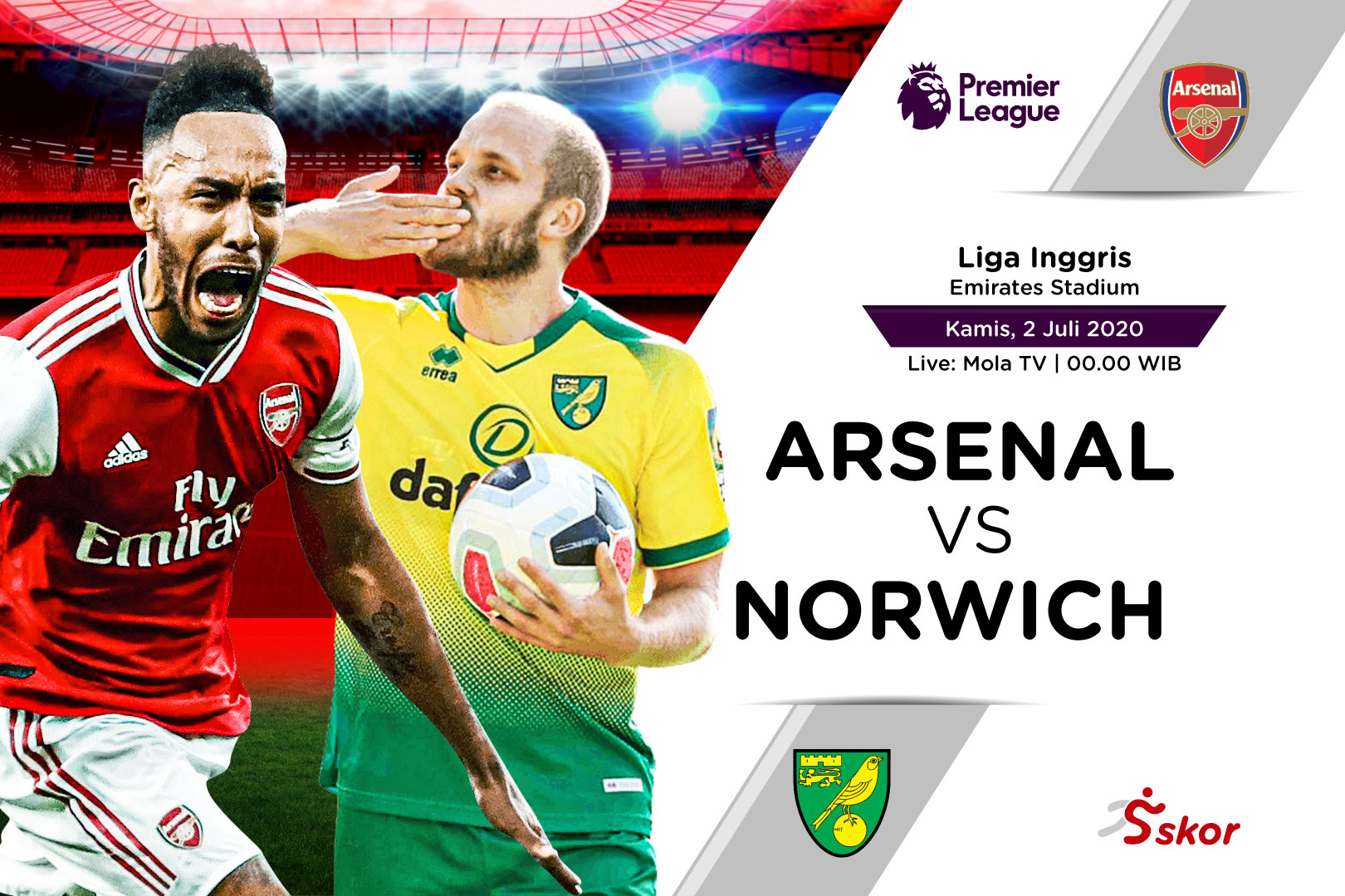 Link Live Streaming Liga Inggris: Arsenal vs Norwich City