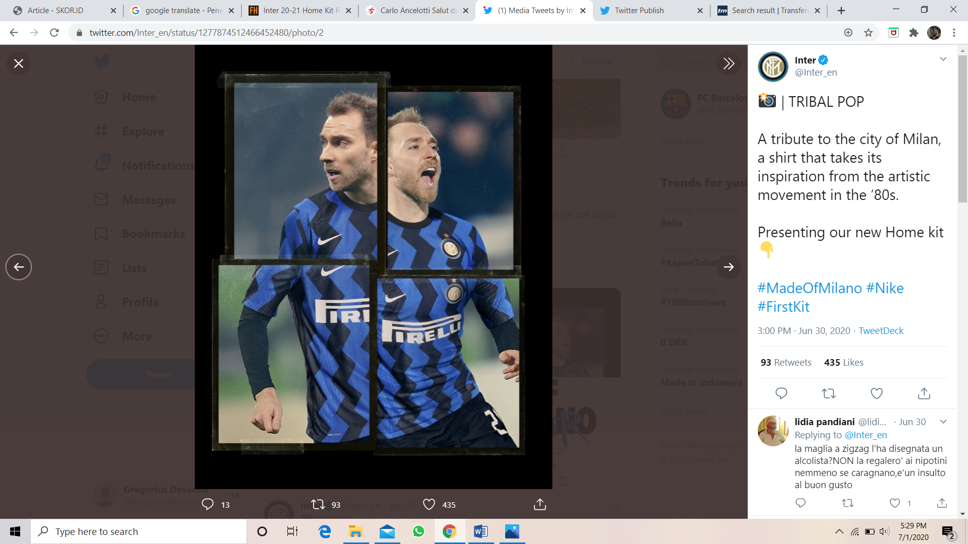 Inter Milan Rilis Jersi Kandang Musim 2020-2021