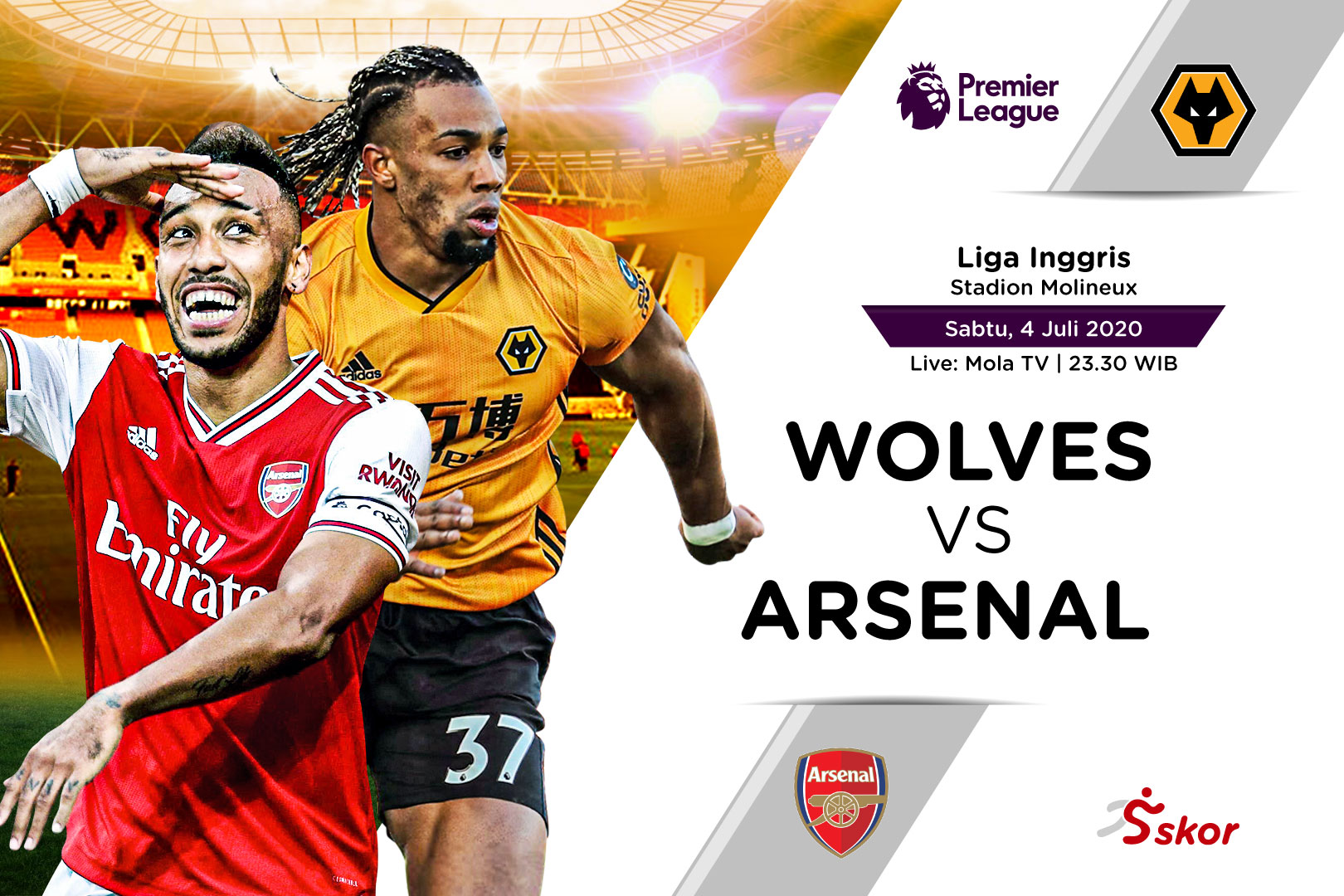 Susunan Pemain Liga Inggris: Wolverhampton Wanderers vs Arsenal