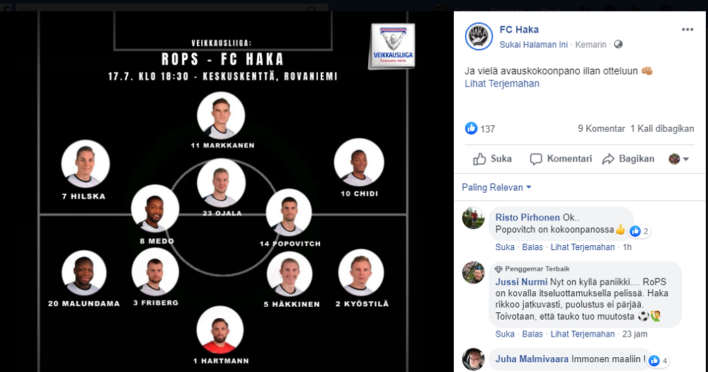 Eero Markkanen, Eks-Striker PSM Makassar Memukau pada Laga Terbaru Liga Finlandia