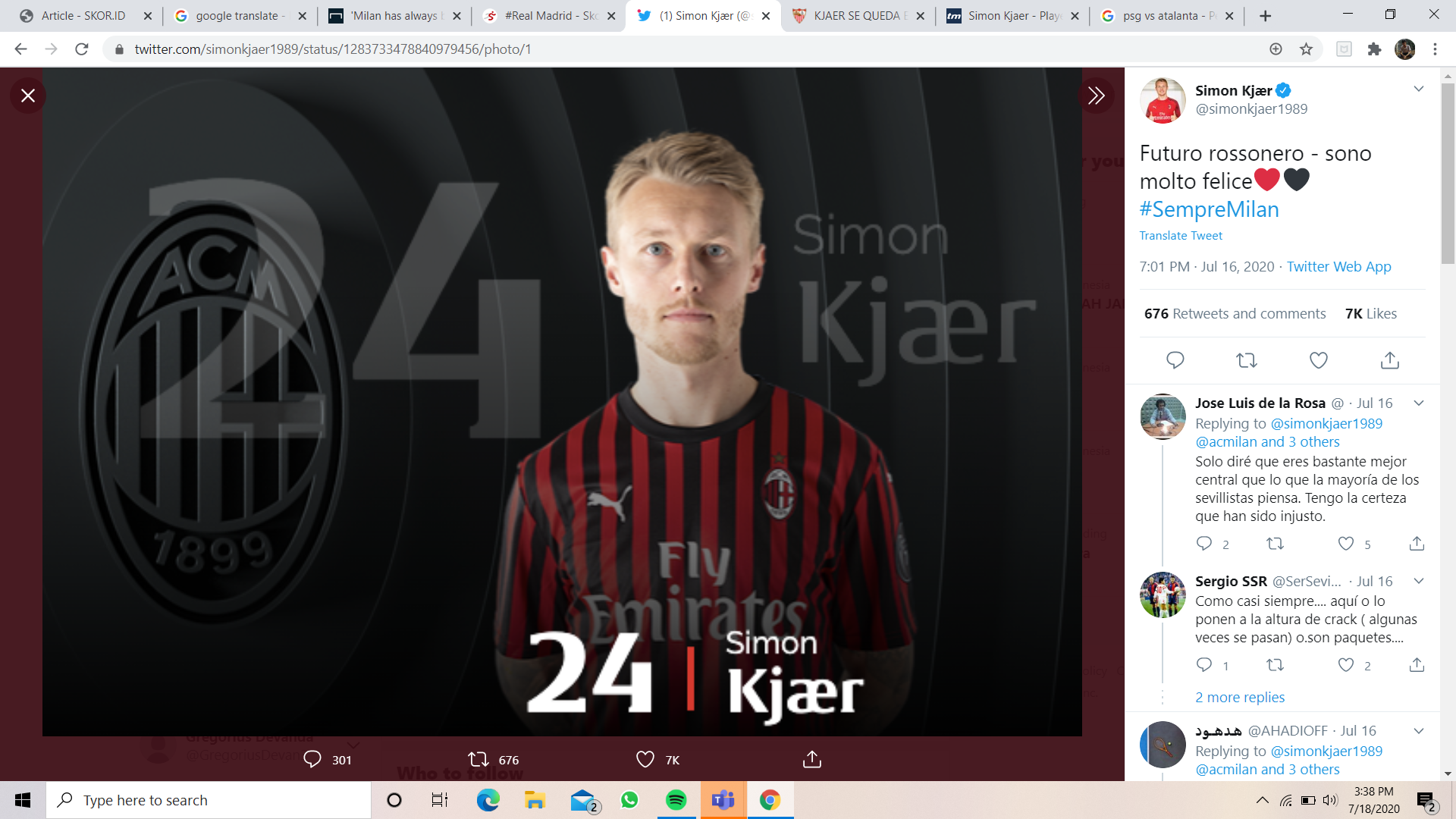 Rezeki AC Milan: Rekrut Simon Kjaer, Masih Dapat Untung dari Suso