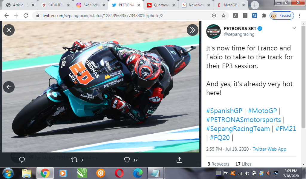 Hasil FP3 MotoGP Spanyol 2020: Fabio Quartararo Jadi yang Tercepat