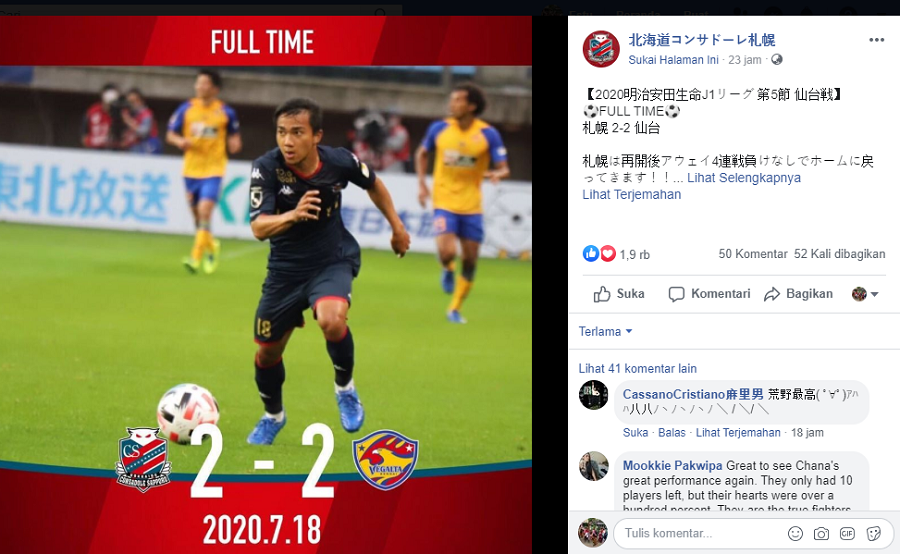 Chanathip Songkrasin Istimewa, Ini Rapor Pemain Thailand di Liga Jepang Pekan Ini