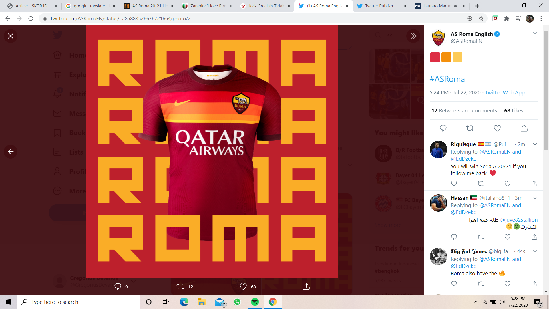 AS Roma Resmi Rilis Jersey Kandang Musim 2020-2021
