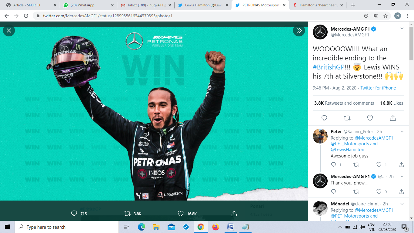 Lewis Hamilton Mulai Kesepian di Puncak Klasemen F1 2020