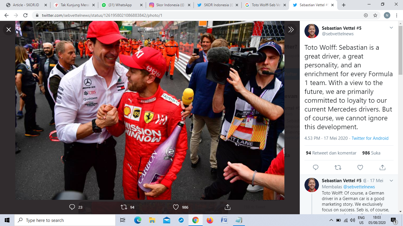 Bos Mercedes Akui Ada Negosiasi Antara Racing Point dan Sebastian Vettel