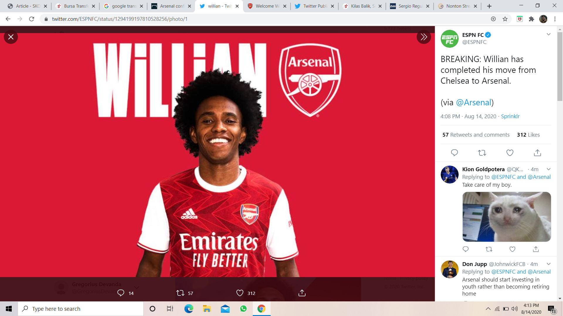 Willian Tuntut Arsenal Pertahankan Pierre-Emerick Aubameyang
