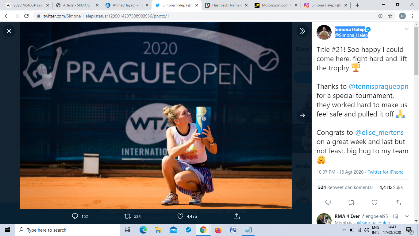 Simona Halep Penuhi Nazar Usai Kampiun di Prague Open 2020