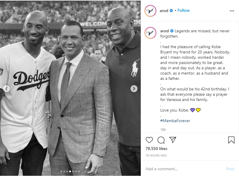 Kobe Bryant Genap 42 Tahun, Para Tokoh Dunia Olahraga Beri Ucapan Ulang Tahun di Media Sosial 
