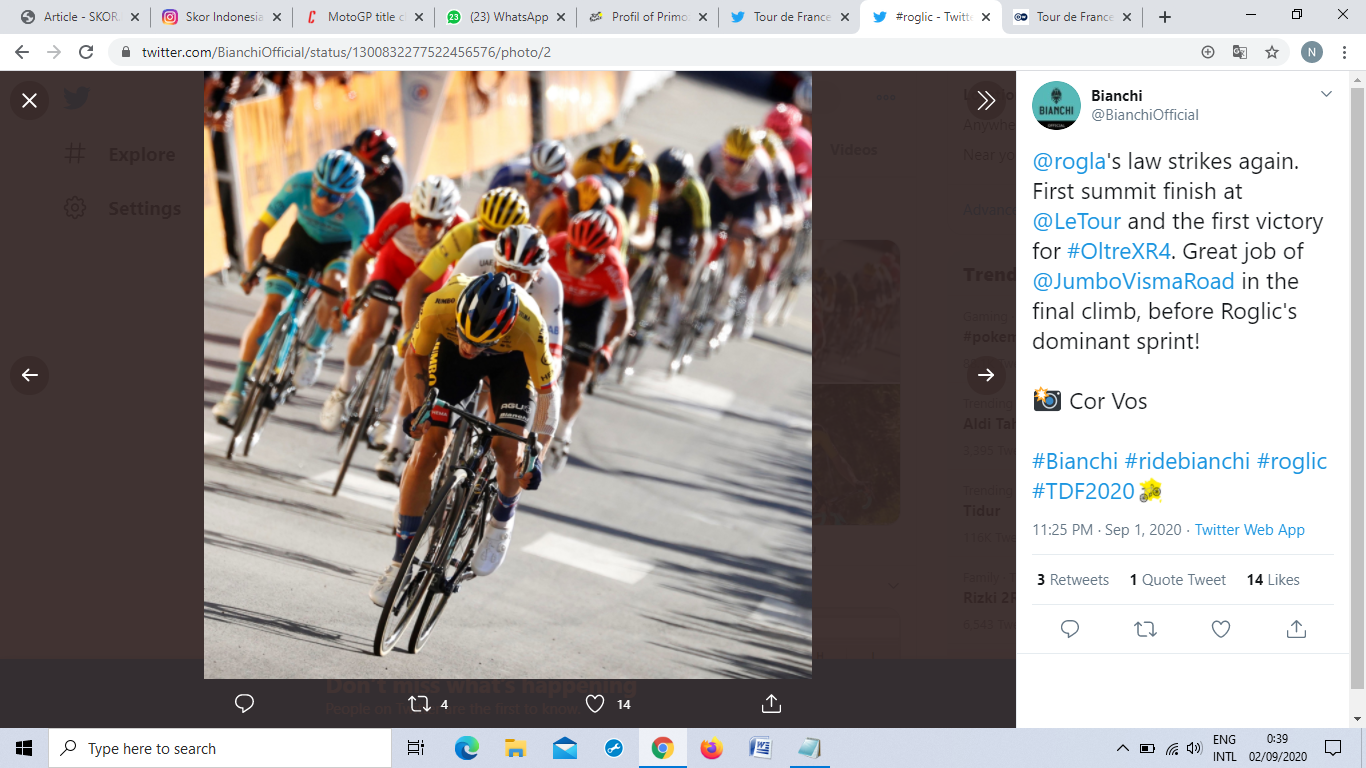 Tour de France 2020: Kuasai Etape 4, Primoz Roglic Merangsek ke Posisi Ketiga Klasemen Umum  
