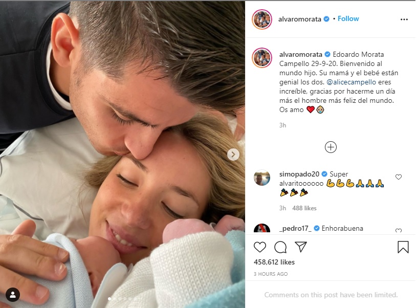 Pesepak Bola Juventus Alvaro Morata dan Alice Campello Umumkan Kelahiran Putra Ketiga