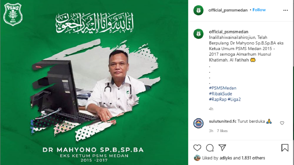 PSMS Medan Berduka, Eks-Ketua Umum Mereka Wafat Karena Covid-19