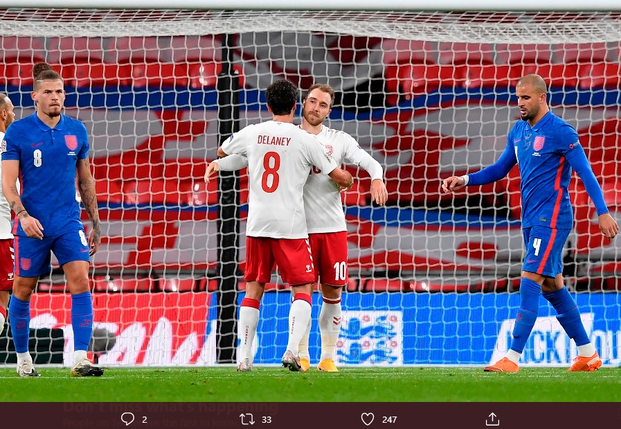 Hasil Inggris vs Denmark: 10 Pemain The Three Lions Tumbang di Wembley