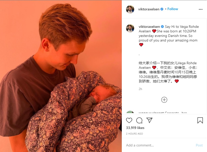 Pebulu Tangkis Denmark, Victor Axelsen, Perkenalkan Putrinya di Media Sosial
