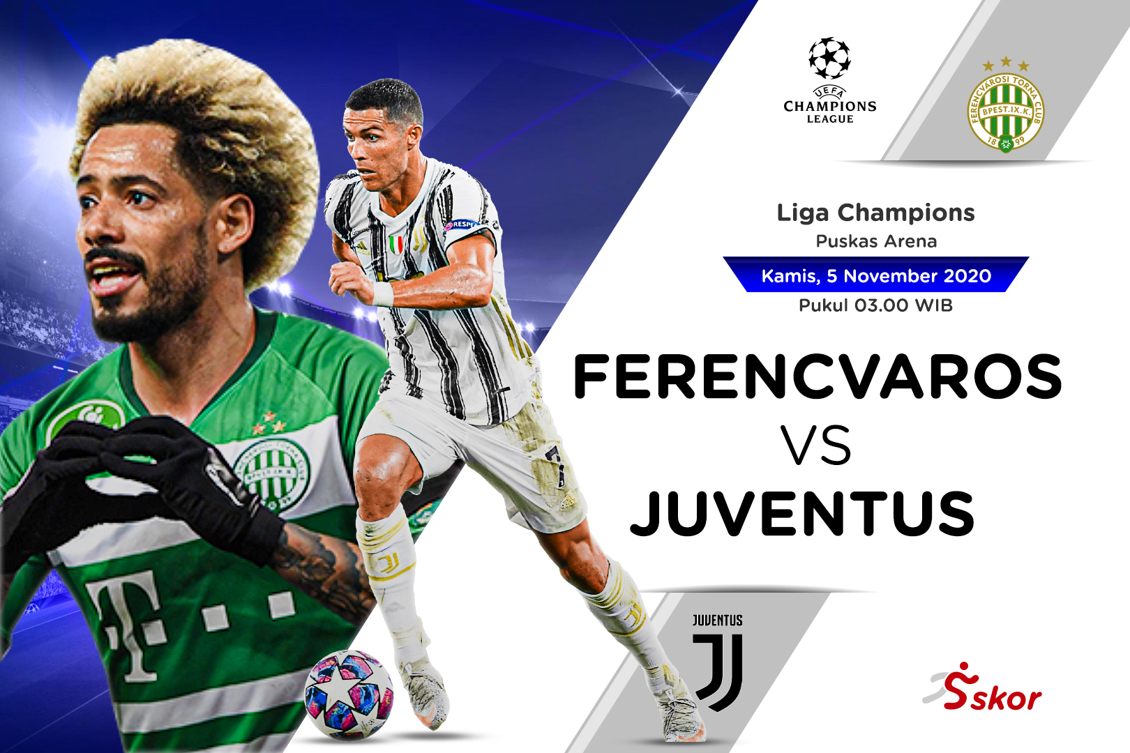 Link Live Streaming Liga Champions: Ferencvaros vs Juventus