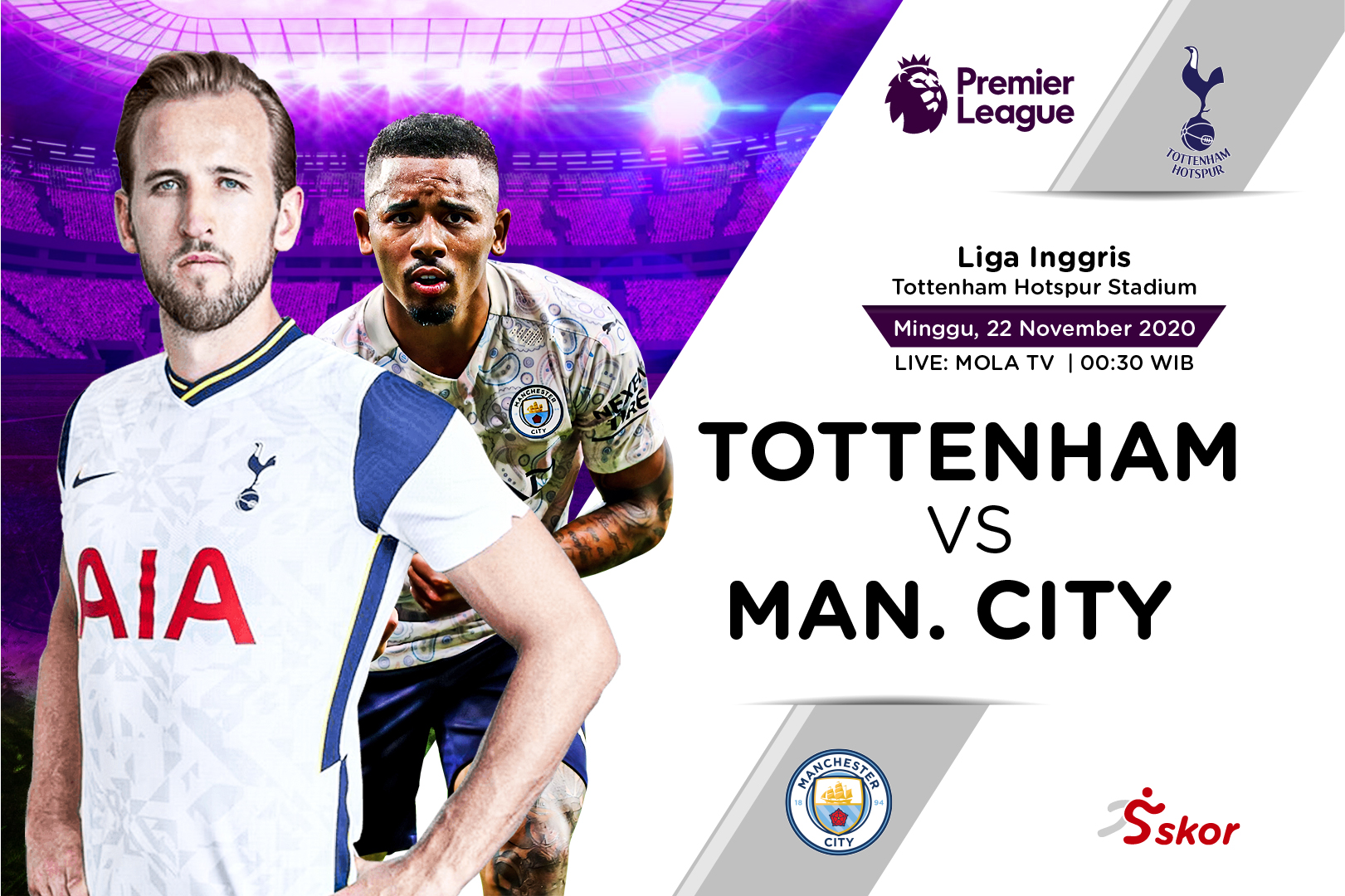 Link Live Streaming Tottenham Hotspur vs Manchester City di Liga Inggris