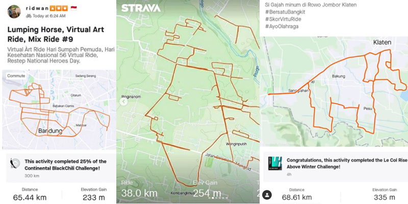 Skor Virtual Ride: Kreativitas Peserta Membentuk Gambar Gajah, Kuda Lumping, hingga Wajah Manusia