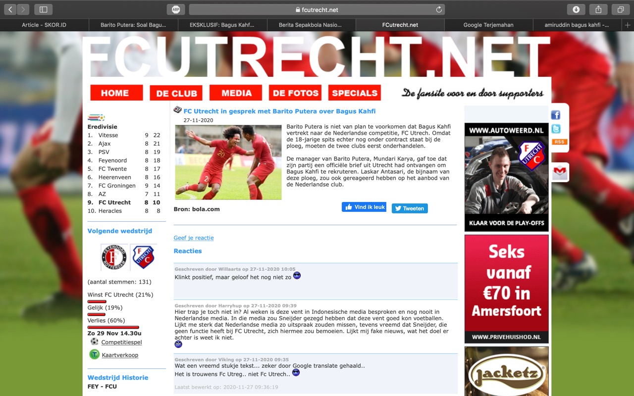 Situs Penggemar FC Utrecht Ikut Menyoroti Perkembangan Transfer Bagus Kahfi