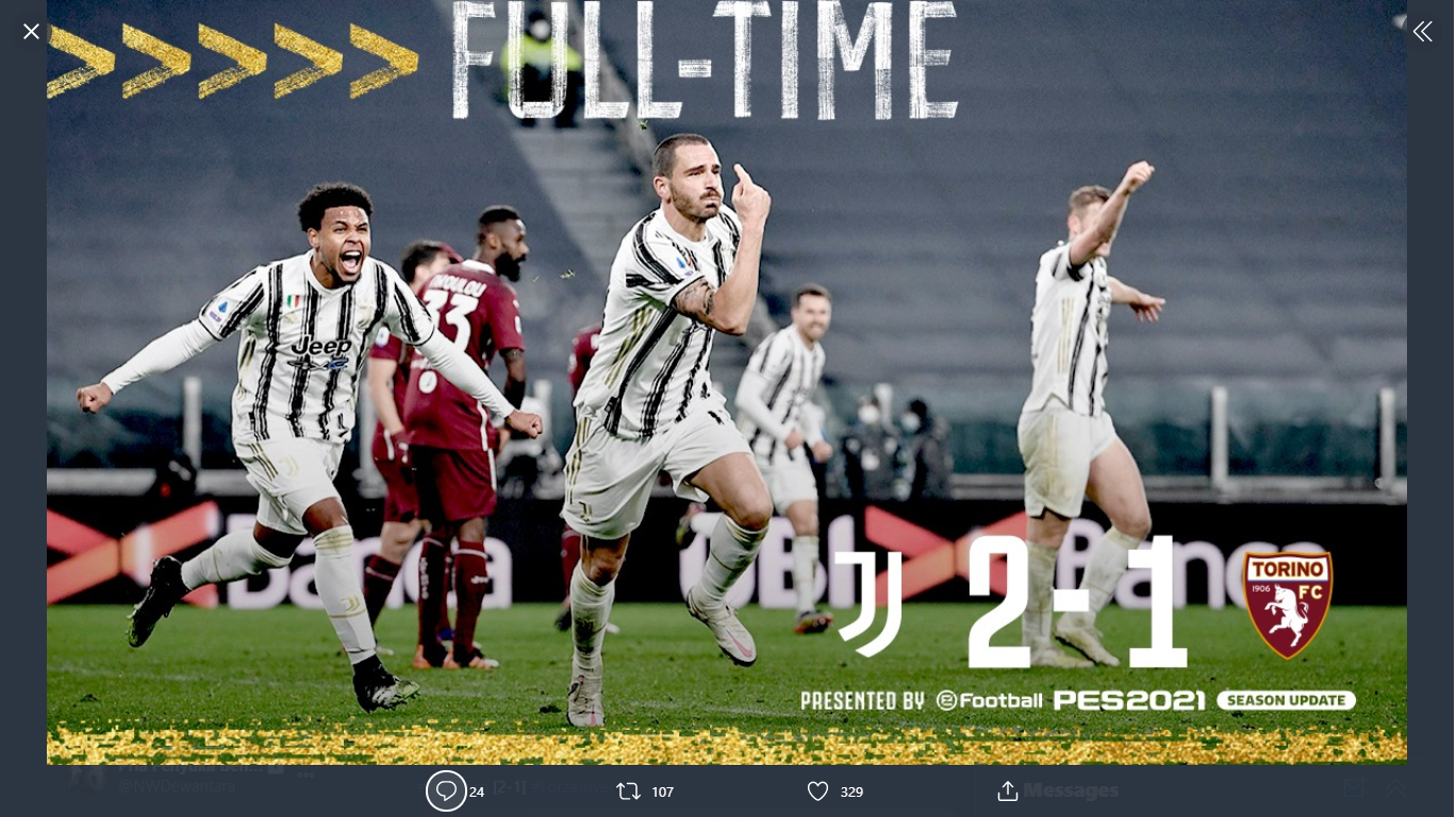 Hasil Liga Italia: Juventus Berhasil Comeback Kontra Torino