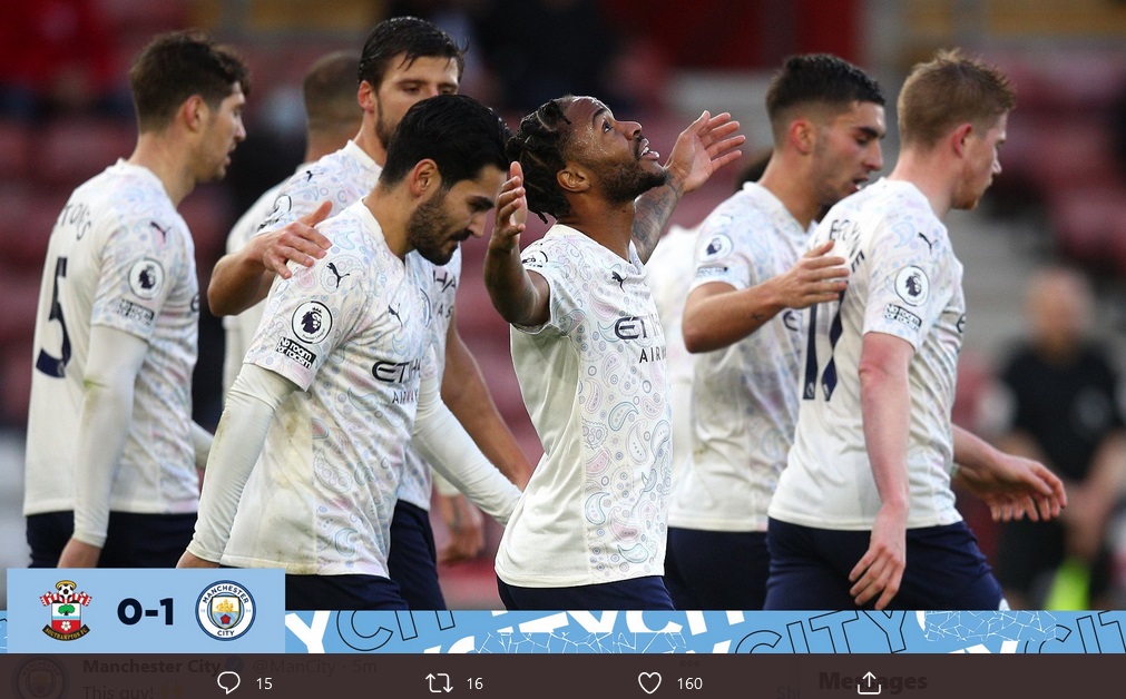 Hasil Liga Inggris Southampton vs Manchester City, Raheem Sterling Tentukan Kemenangan 1-0