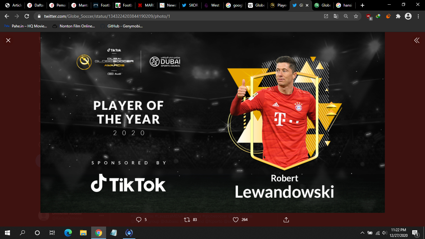 Robert Lewandowski Pemain Terbaik Globe Soccer Awards 2020, Ronaldo Pemain Terbaik Abad Ini