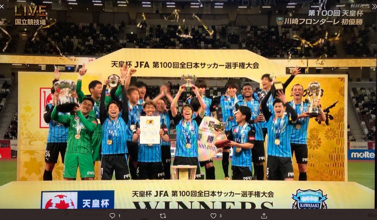 Final Piala Kaisar Jepang 2020: Kalahkan Gamba Osaka, Kawasaki Frontale Juara