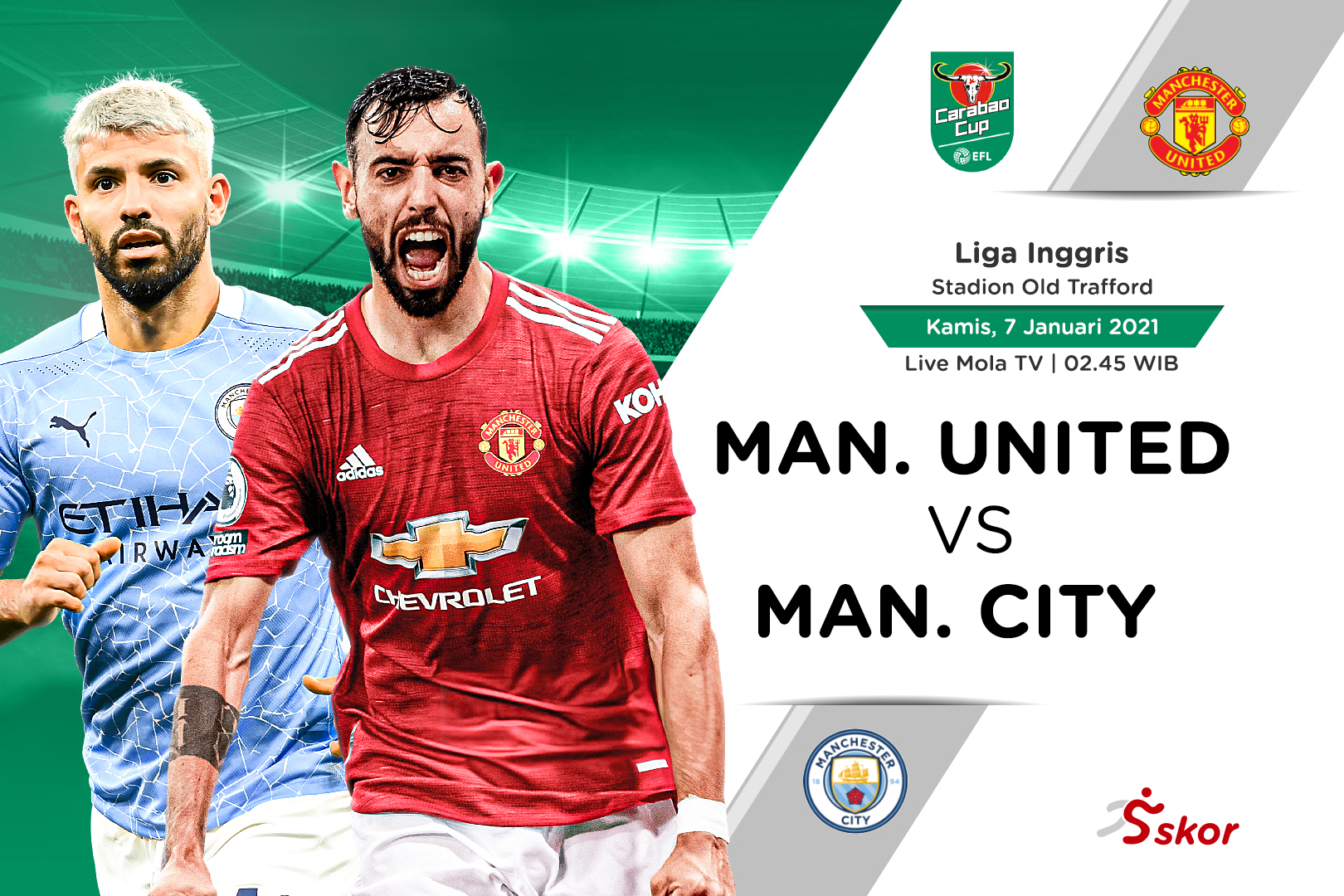 Link Live Streaming Manchester United vs Manchester City di Piala Liga Inggris