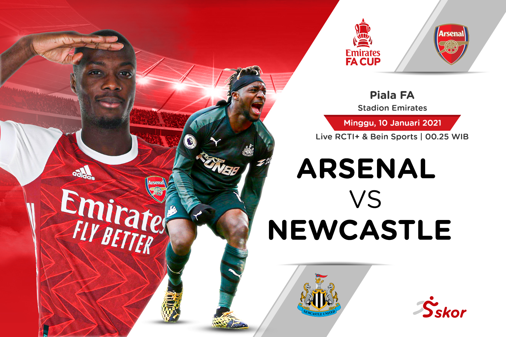 Link Live Streaming Arsenal vs Newcastle di Piala FA