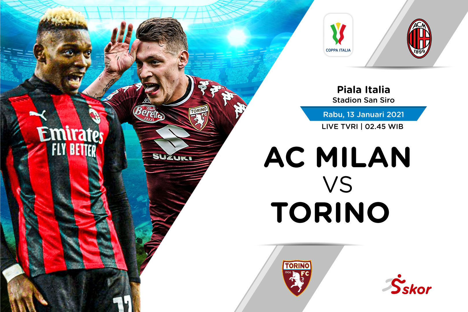 Link Live Streaming AC Milan vs Torino di Coppa Italia