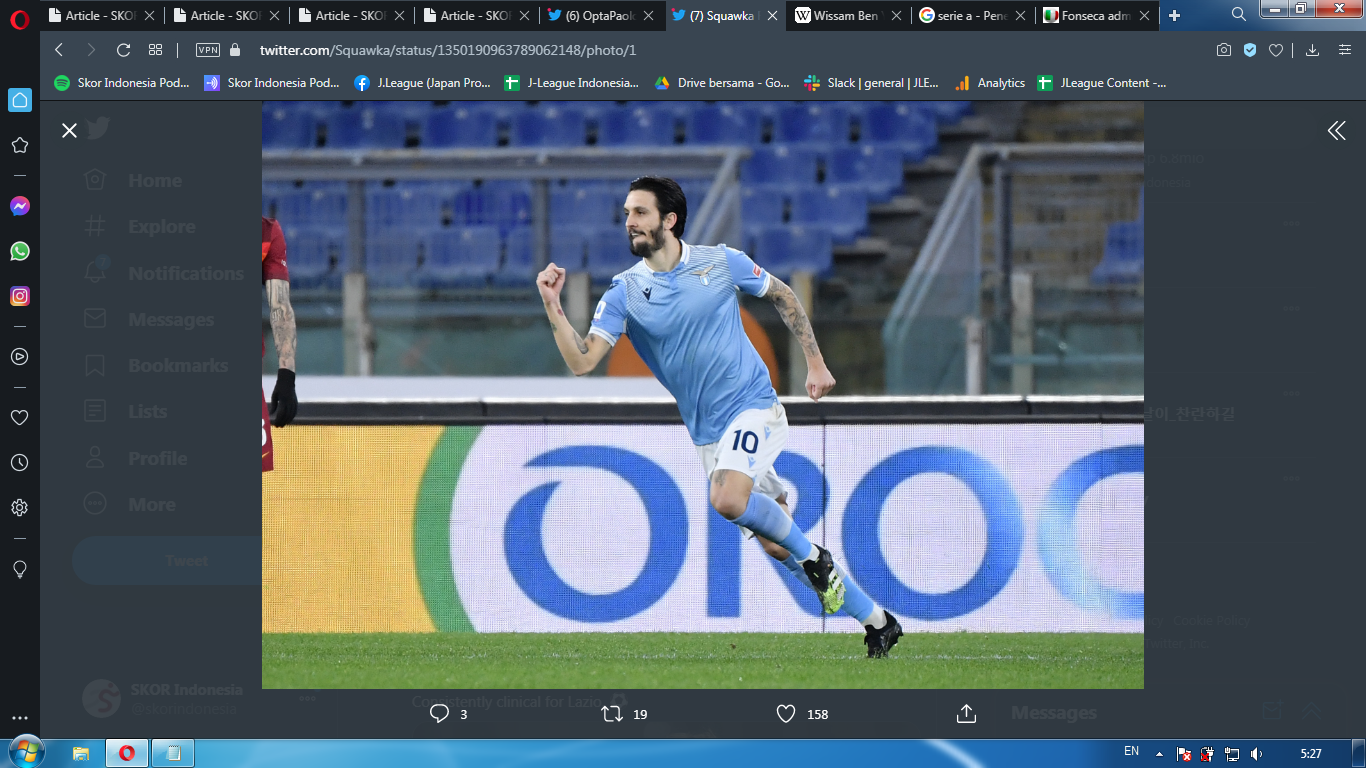 Hasil Lazio vs Crotone: Luis Alberto Bawa Lazio Unggul 2-1 pada Babak Pertama