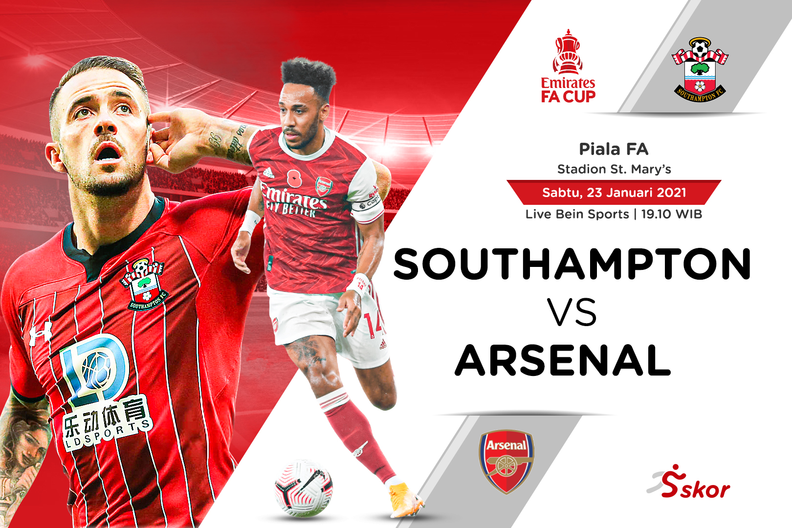 Link Live Streaming Piala FA: Southampton vs Arsenal