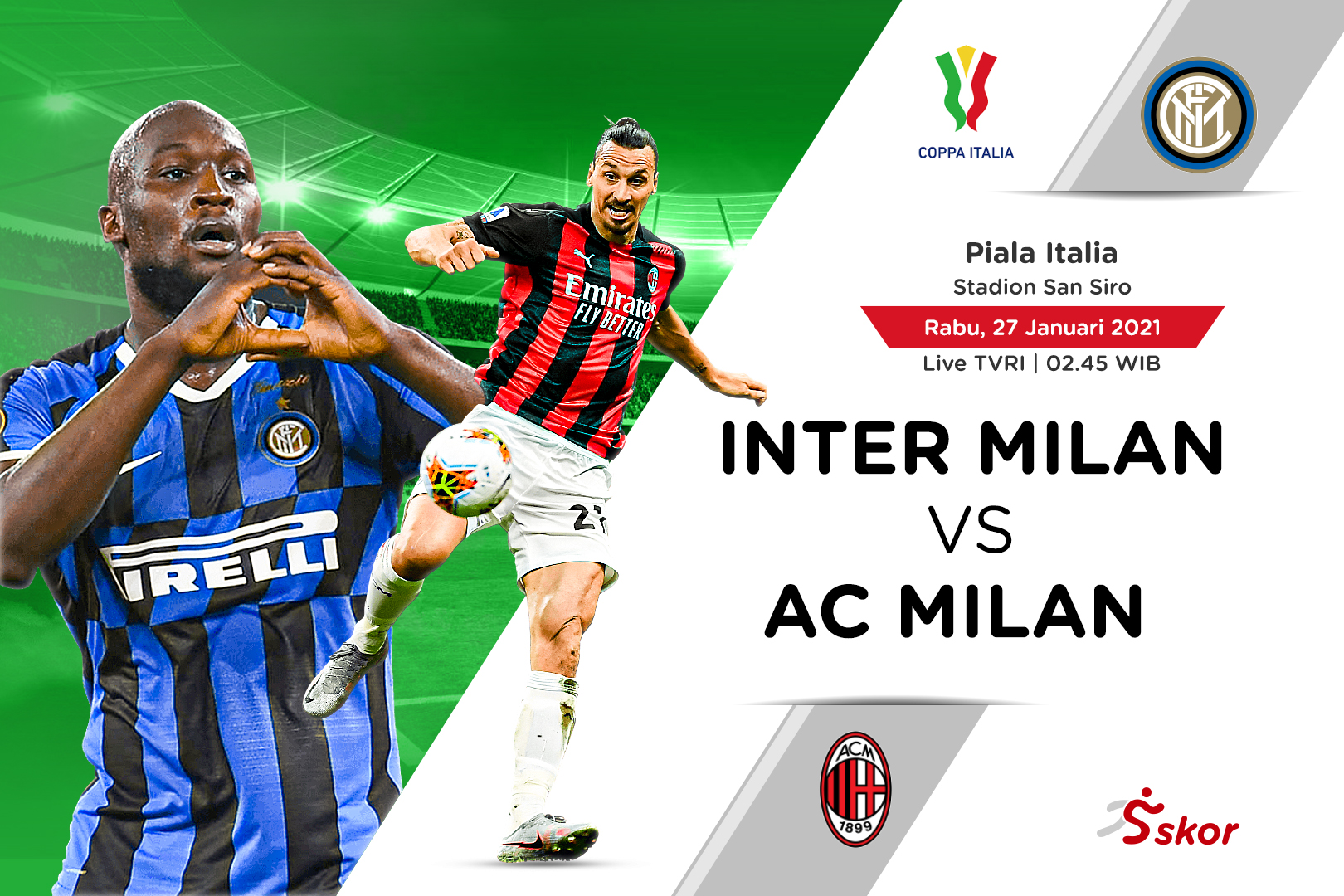 Link Live Streaming Inter Milan vs AC Milan di Coppa Italia