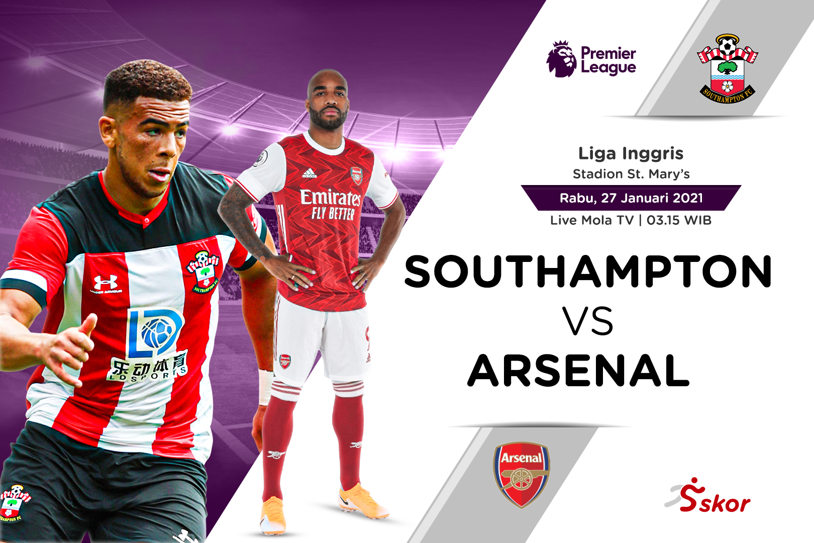Link LIve Streaming Liga Inggris: Southampton vs Arsenal