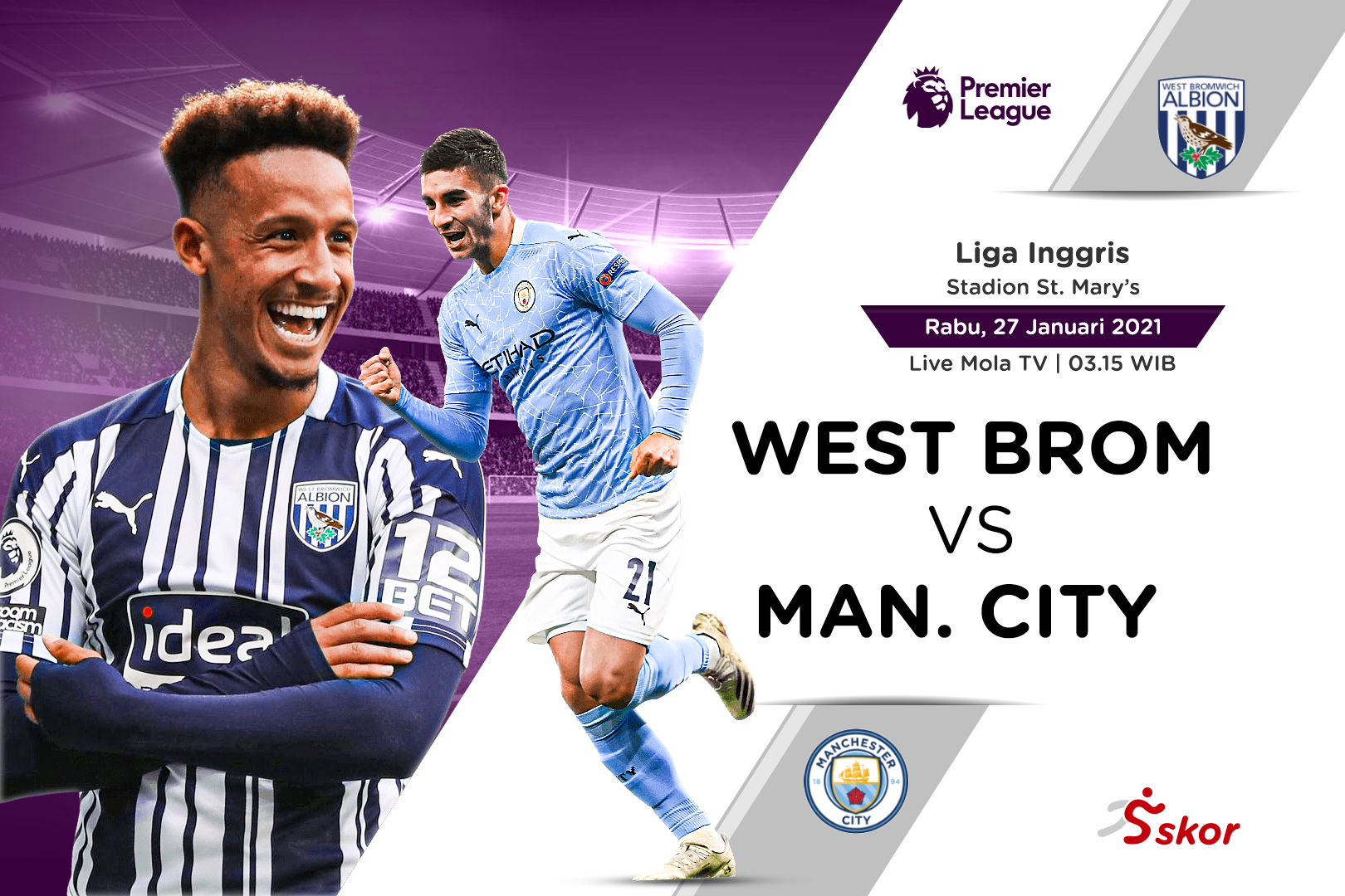 Link Live Streaming LIga Inggris: West Brom vs Manchester City