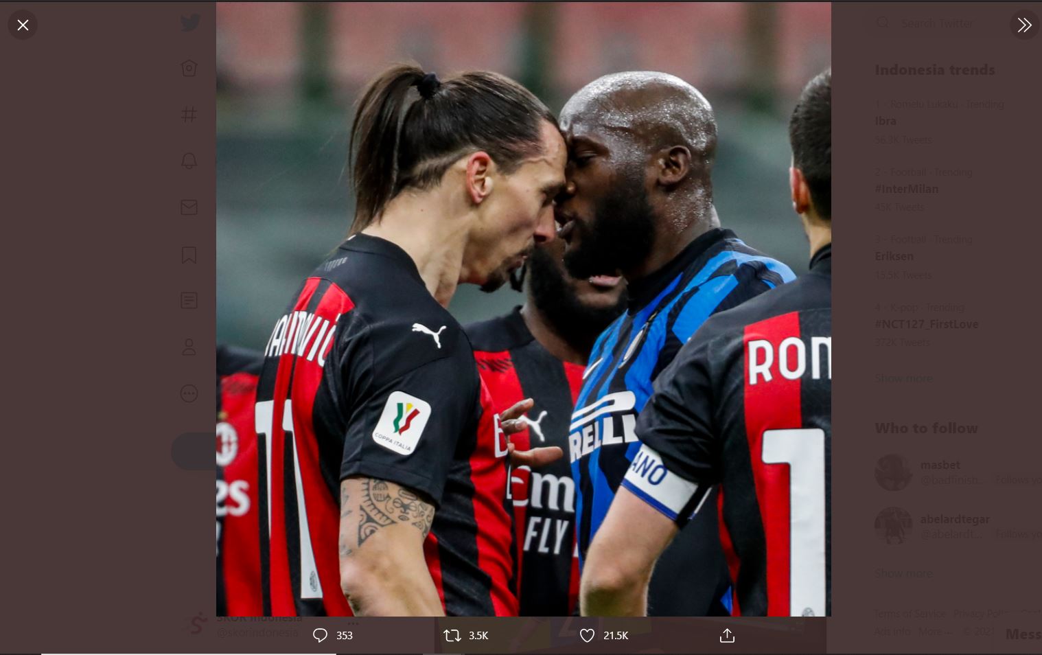 Hasil Inter Milan vs AC Milan: Ibrahimovic Kartu Merah, Rossoneri Harus Tersingkir