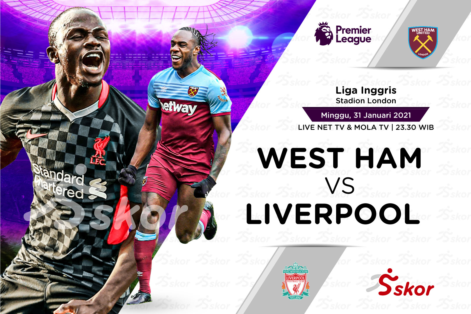 Link Live Streaming West Ham vs Liverpool di Liga Inggris