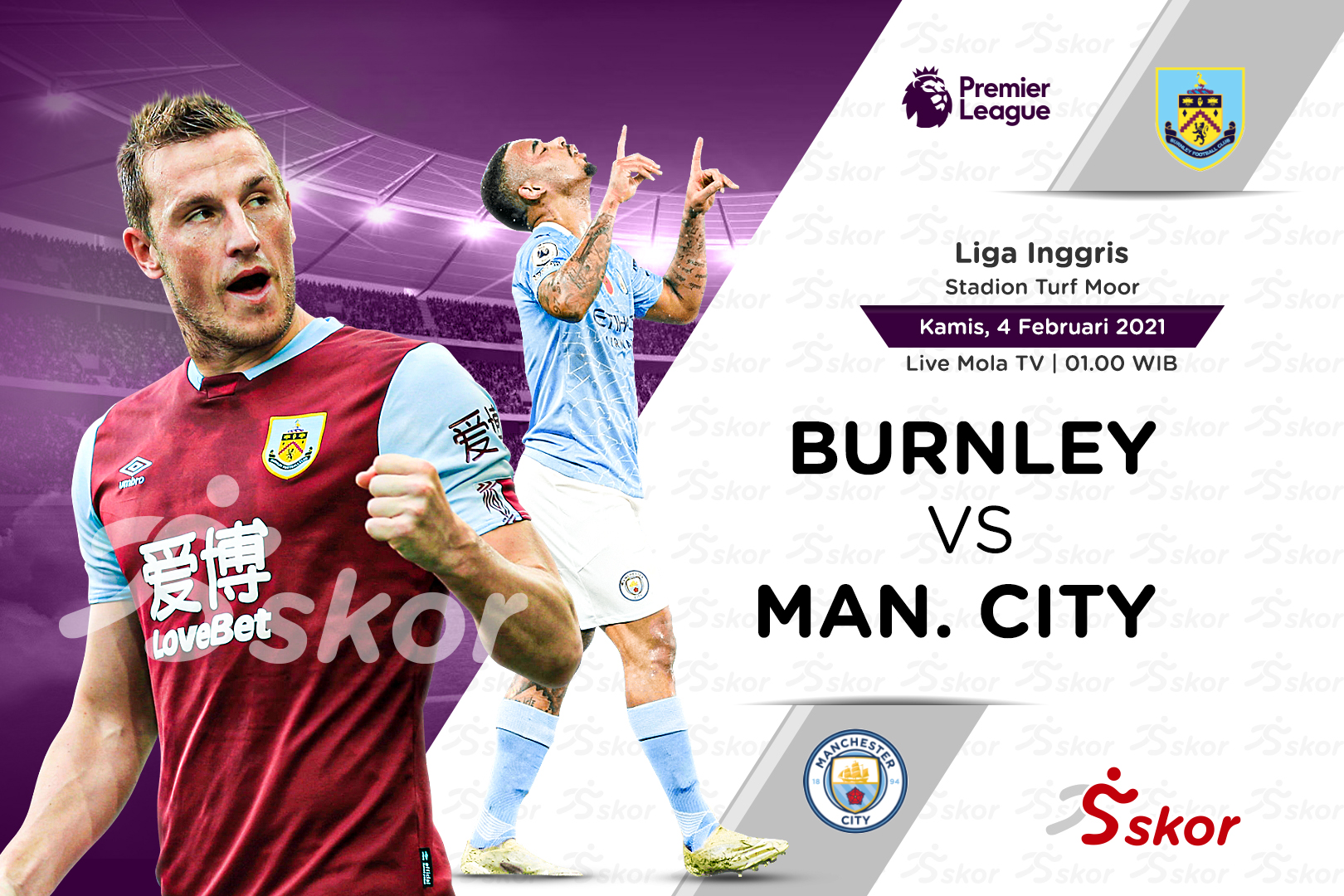 Link Live Streaming Burnley vs Manchester City di Liga Inggris