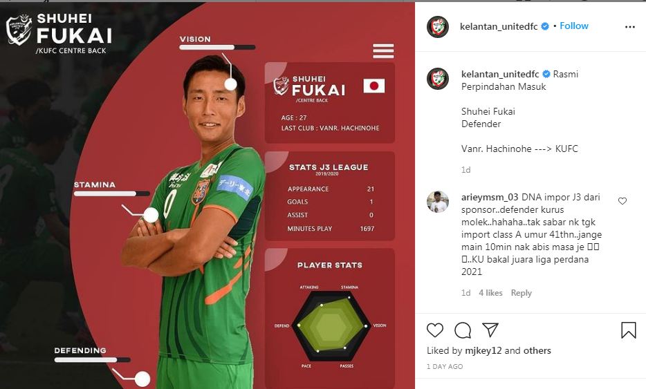 Shuhei Fukai Penuhi Kuota Pemain Asing Kelantan United FC